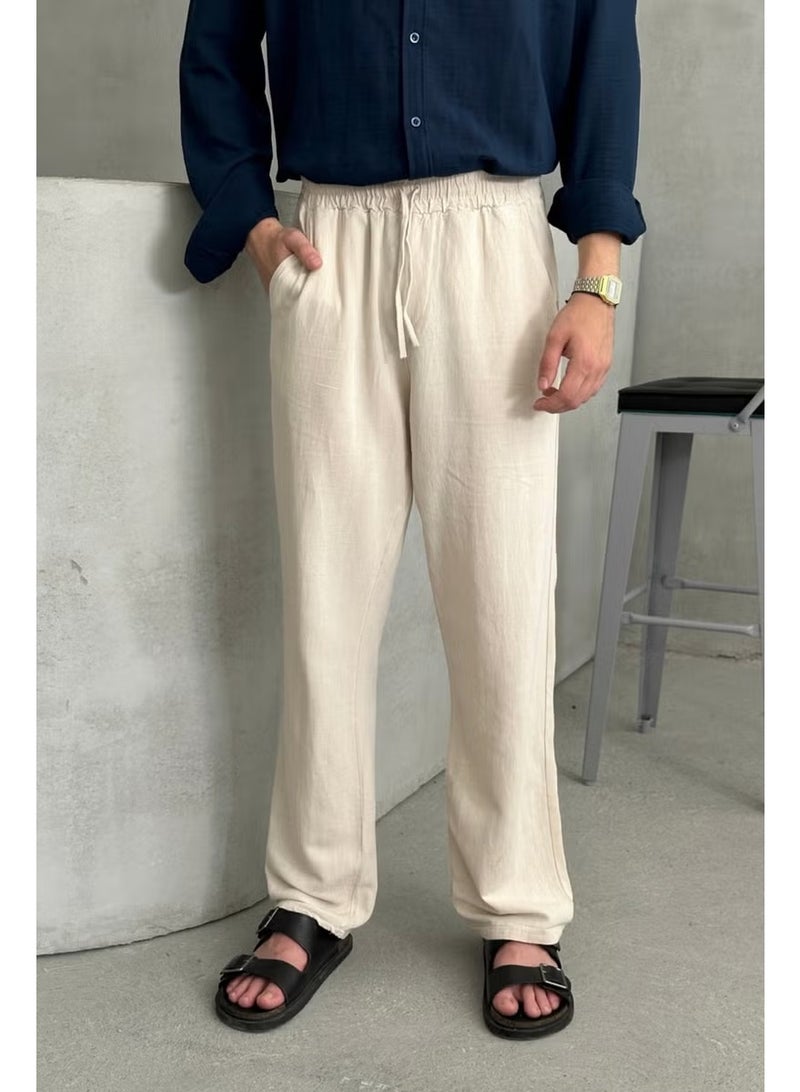 HYMAN Men's Elastic Waist Baggy Linen Trousers - Image 2